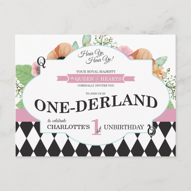 Alice in Onederland Birthday Postcard-inbjudan Vykort (Framsida)