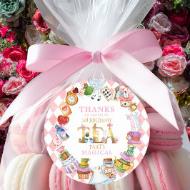 Alice in Wonderland 3rd birthday Thank You Sticker Runt Klistermärke