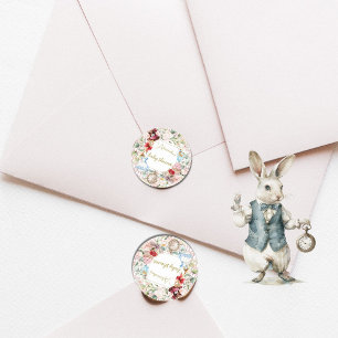 Alice in Wonderland Baby Shower Blommigt Rosa Runt Klistermärke