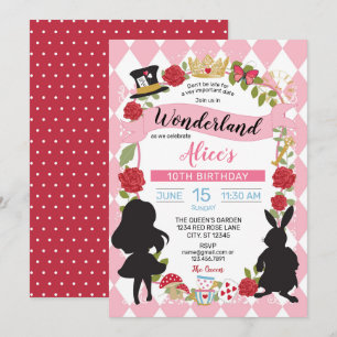 Alice in Wonderland Birthday Bjud (Rosa/röd) Inbjudningar