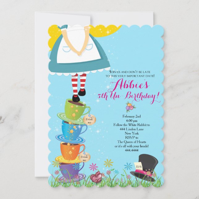 Alice in Wonderland Birthday bjudande Inbjudningar (Framsida)