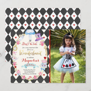 Alice in Wonderland Birthday bjudande Tea Party Inbjudningar