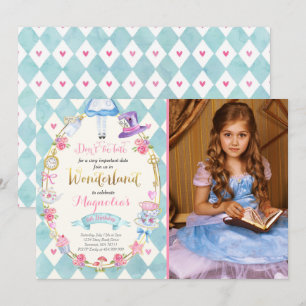Alice in Wonderland Birthday bjudande Tea Party Inbjudningar