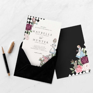 Alice in Wonderland Black Checkerboard Bröllop Inbjudningar