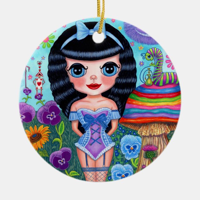 Alice in Wonderland Black Hair Cheshire Cat Cute Julgransprydnad Keramik (Framsidan)