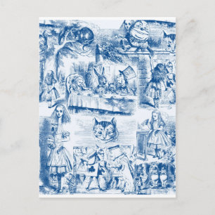 Alice in Wonderland Blue & White Toils Vykort