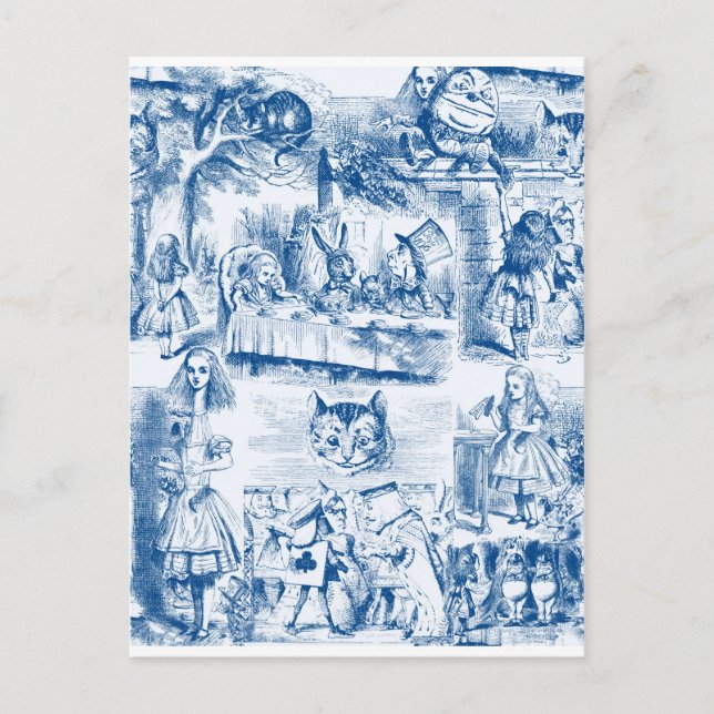 Alice in Wonderland Blue & White Toils Vykort (Framsida)