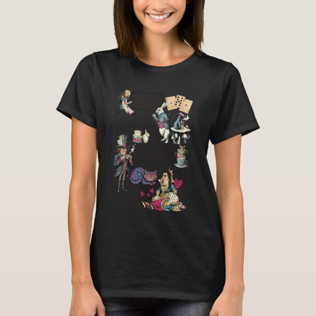 Alice in Wonderland Characters Lewis Carroll Illus T Shirt (Framsida)