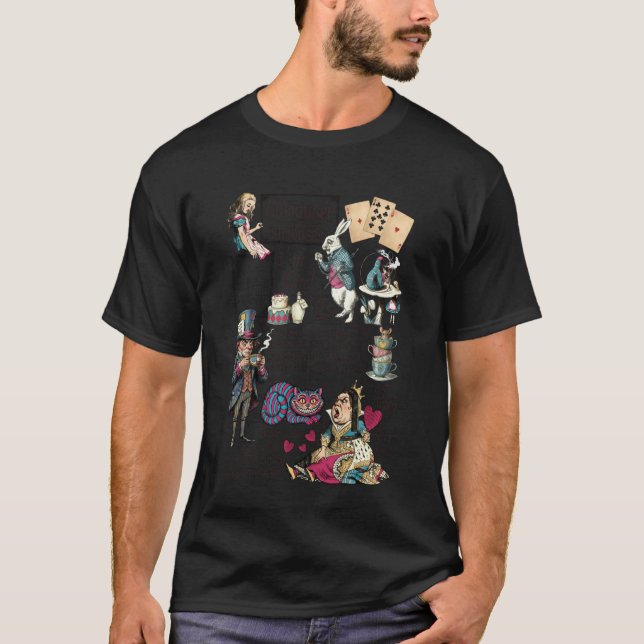 Alice in Wonderland Characters Lewis Carroll Illus T Shirt (Framsida)