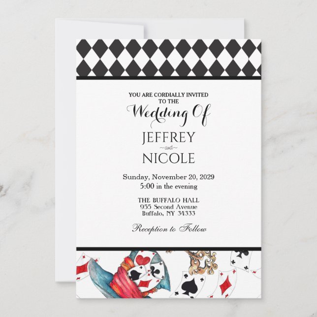 Alice in Wonderland Checkered Wedding Invitation Inbjudningar (Framsida)