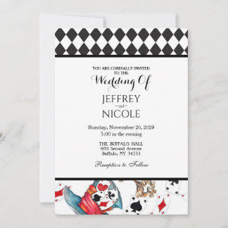 Alice in Wonderland Checkered Wedding Invitation Inbjudningar