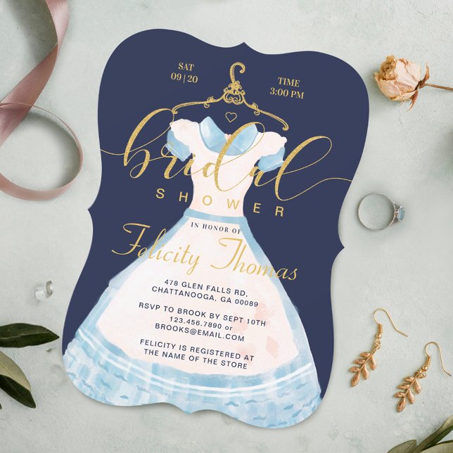Alice in Wonderland Chic Blue Dress Möhippa Inbjudningar (Alice In Wonderland Chic Blue Dress Bridal Shower Invitation)