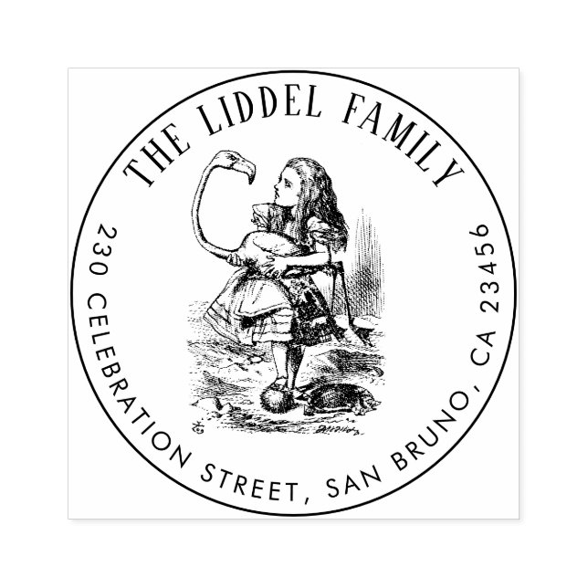 Alice in Wonderland Flamingo Round Returadress Stämpel (Tryck)