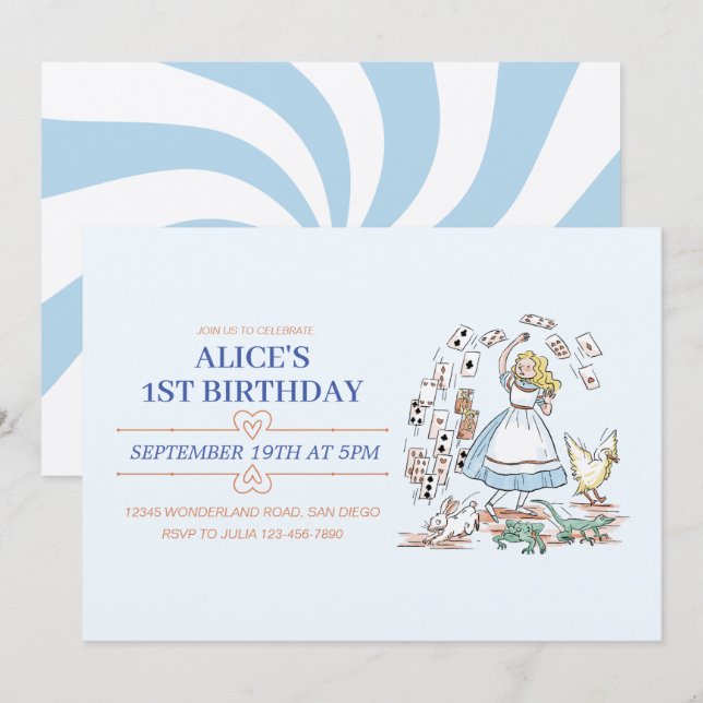 Alice In Wonderland Födelsedagsfest Inbjudningar (Fram/baksida)