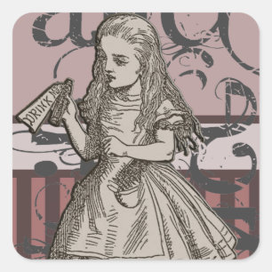 Alice In Wonderland Grunge Fyrkantigt Klistermärke