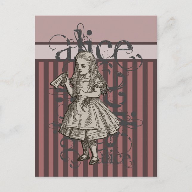 Alice In Wonderland Grunge (Rosa) Vykort (Framsida)