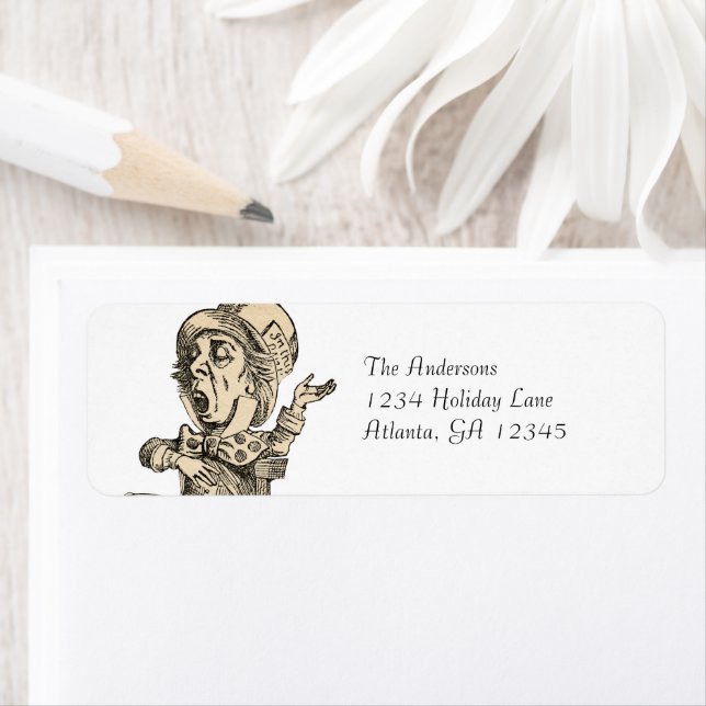 Alice in Wonderland Inbjudan Top hat gentleman Returadress Etikett (Insitu)