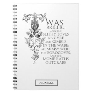Alice in Wonderland Jabberwocky Dikt Notebook Anteckningsbok