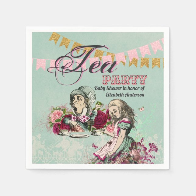 Alice in Wonderland Mad Hatters Tea Party Anpassni Pappersservett (Framsidan)