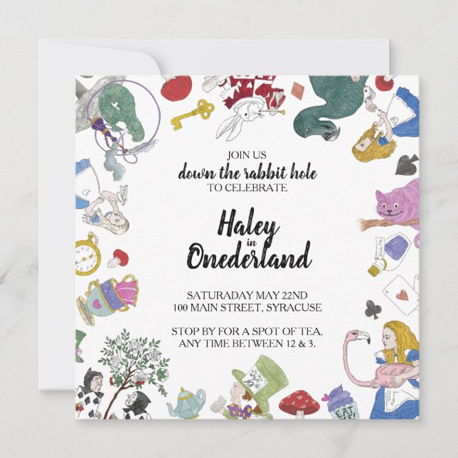 Alice in Wonderland Party bjudan | HAND PLOCKADE (Framsida)