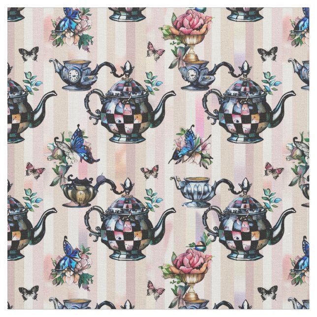 Alice in Wonderland Pattern Fabric Tyg (Närbild)