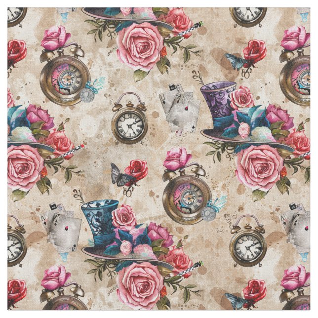 Alice in Wonderland Pattern Fabric Tyg (Närbild)