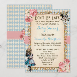 Alice in Wonderland Pink Flowers Baby Shower Inbjudningar