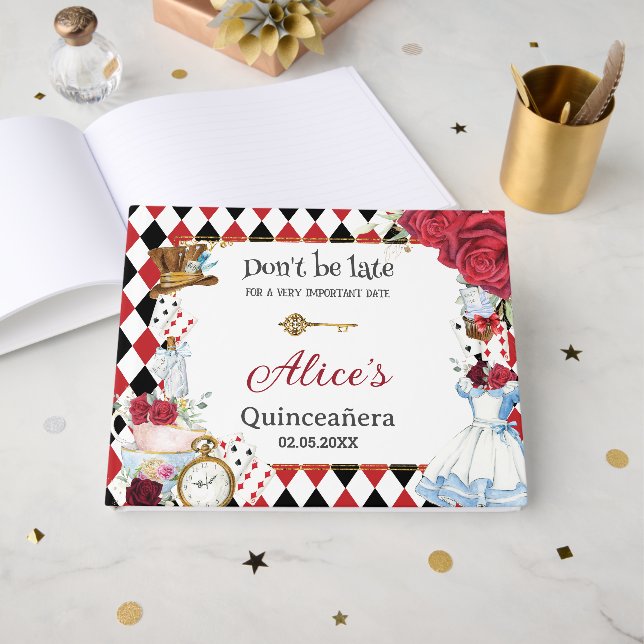 Alice in Wonderland Quinceanera Birthday Bridal  Gästböcker (Framsida Öppen)