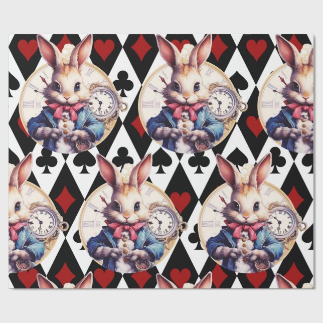 Alice in Wonderland Rabbit and Card Theme Presentpapper (Platt)