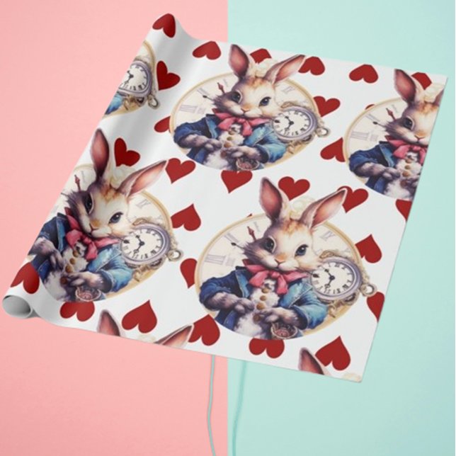 Alice in Wonderland Rabbit and Hearts Presentpapper (Celebrate with Wonderland Magic)