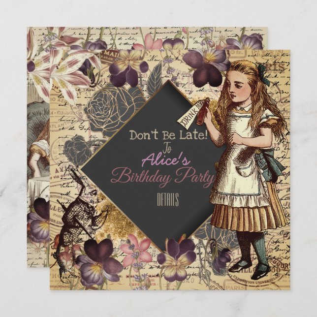 Alice in Wonderland Save Date Spara Datumet (Fram/baksida)