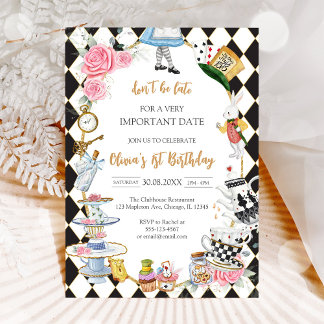 Alice in Wonderland Tea Party Birthday Invitation Inbjudningar