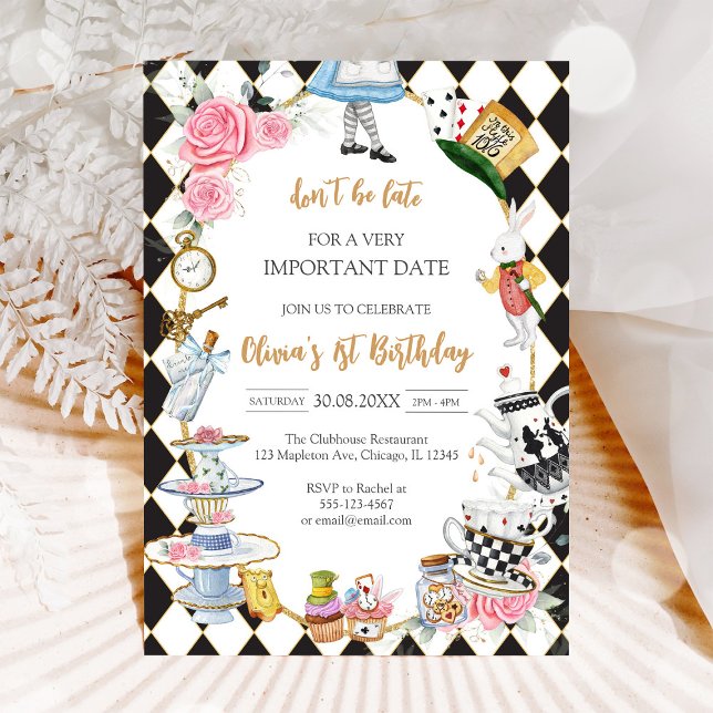 Alice in Wonderland Tea Party Birthday Invitation Inbjudningar (Skapare uppladdad)