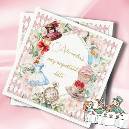 Alice in Wonderland Theme Blommigt Rosa Personal Pappersservett