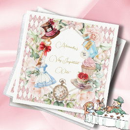 Alice in Wonderland Theme Blommigt Rosa Personal Pappersservett