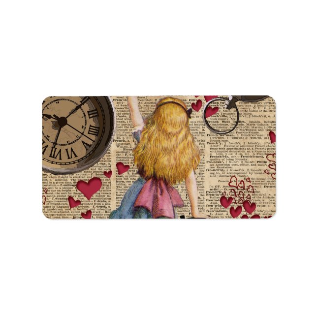 Alice In Wonderland Traveling in Time Adressetikett (Framsidan)