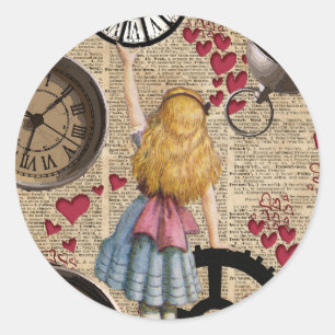 Alice In Wonderland Traveling in Time Runt Klistermärke