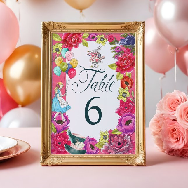 Alice In Wonderland Vibrant Blommigt Bordsnummer (Alice In Wonderland Vibrant Florals Table Number)