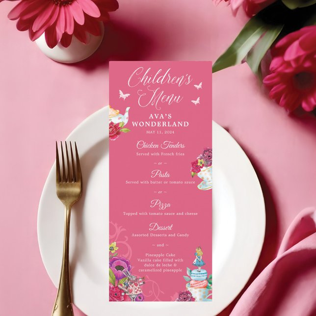 Alice in Wonderland Vibrant Blommigt Kids Party Me Meny (Alice In Wonderland Vibrant Floral Kids Party Menu)
