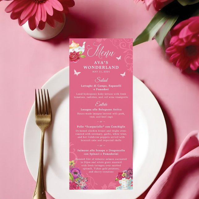 Alice in Wonderland Vibrant Blommigt Party Menu Meny (Alice In Wonderland Vibrant Florals Party Menu)