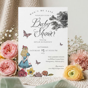 Alice in Wonderland Vintage Story Baby Shower Inbjudningar