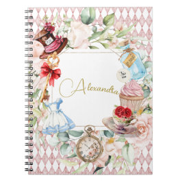 Alice in Wonderland Watercolor Blommigt Personal Anteckningsbok