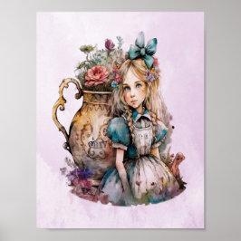 Alice in Wonderland Watercolor Flowers Poster