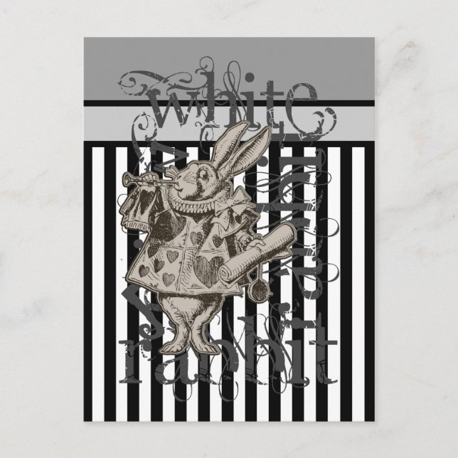 Alice in Wonderland White Rabbit Grunge Vykort (Framsida)