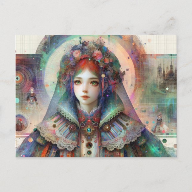 Alice Inspired Glitch Art Vykort (Framsida)