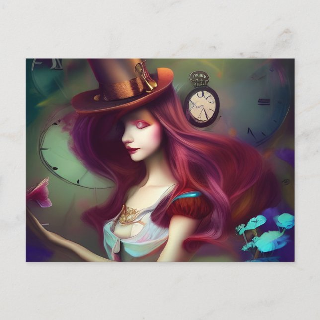 Alice Keeping Time AI Generated Art Postcard Vykort (Framsida)