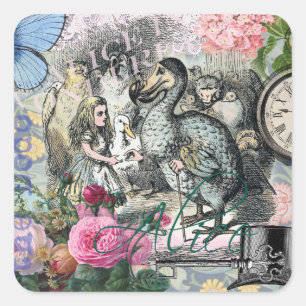 Alice Klassiska Underlandet Dodo Tenniel Konst Fyrkantigt Klistermärke