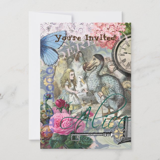 Alice Klassiska Underlandet Dodo Tenniel Konst Inbjudningar (Framsida)
