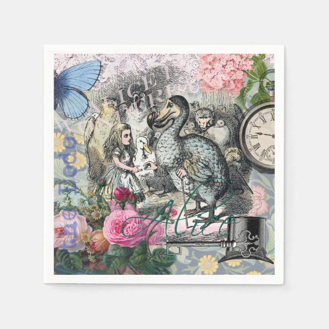 Alice Klassiska Underlandet Dodo Tenniel Konst Pappersservett (Framsidan)