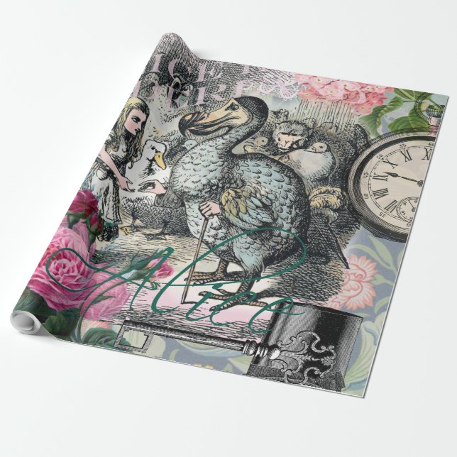 Alice Klassiska Underlandet Dodo Tenniel Konst Presentpapper (Utrullad)